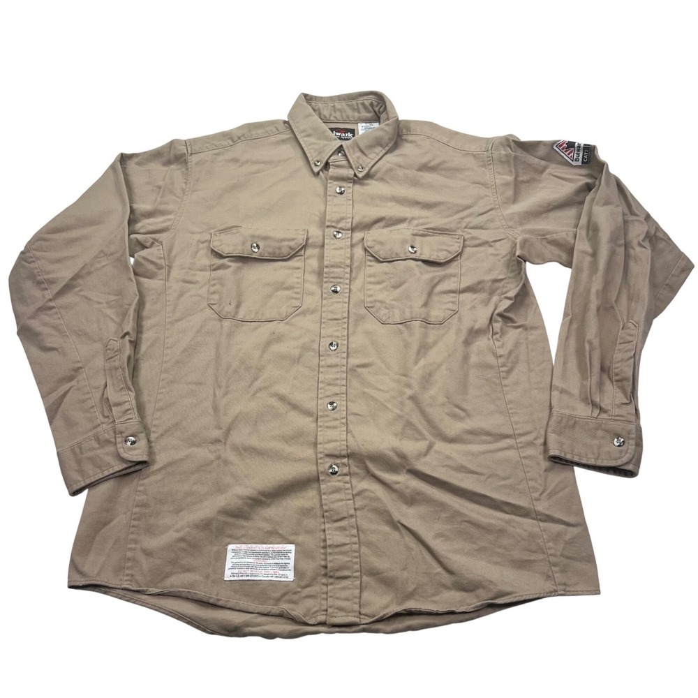 Bulwark FR Work Shirt Mens L Khaki Flame Resistant CAT2 NFPA 2112 Long Sleeve